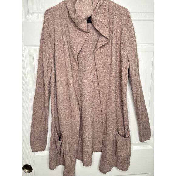 Barefoot Dreams Resort Cardi Hooded brown Knit Sweater CozyChic Lite Sz MED - Picture 1 of 10
